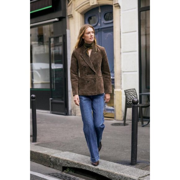 ZARA 100% LEATHER DOUBLE-BREASTED BLAZER - Picture 2 of 7